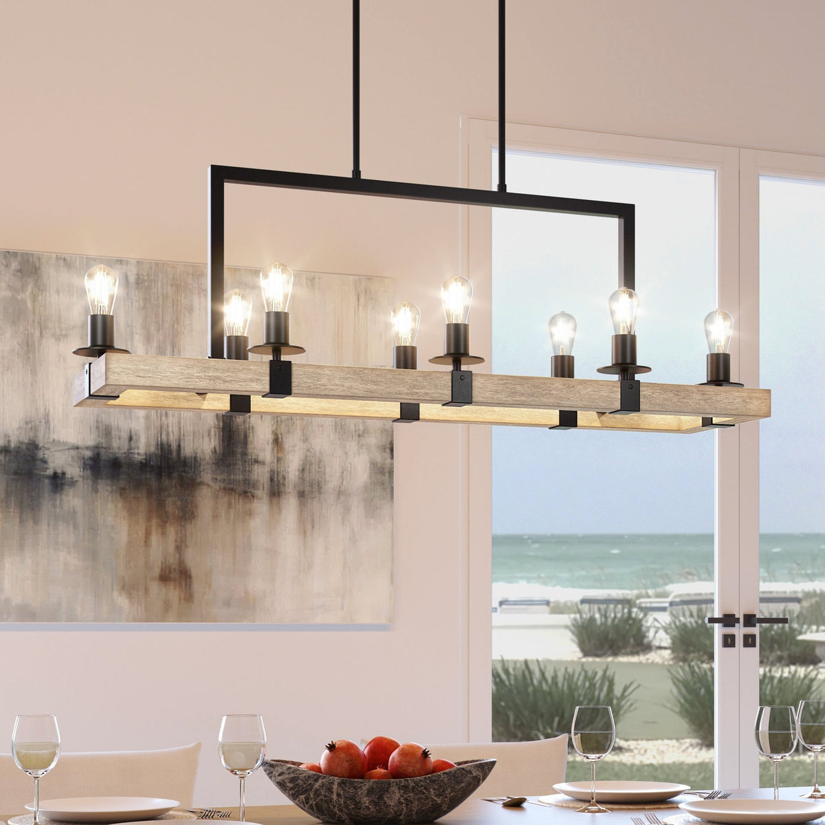 Modern sold Farmhouse 6-Light Glass Linear Chandelier