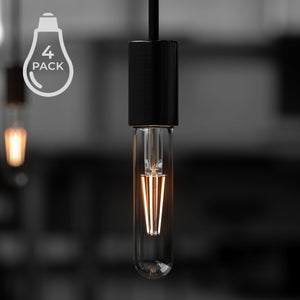 Close-up of a single UBB2140 Luxury LED Bulb by Urban Ambiance, featuring a vintage Edison style filament and hanging from a black fixture. The bulb has a 25W equivalency and emits a warm 2700K color temperature. A label indicating "4 PACK" appears on the upper left corner, with an out-of-focus background.