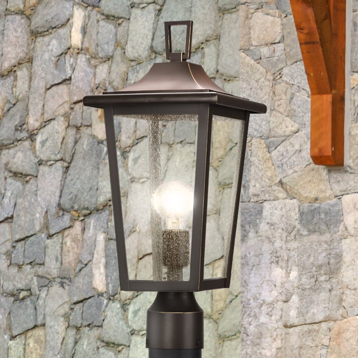 UHP1450 Traditional Outdoor Post Light, 18-1/2''H x 8"W x 8''D, Antique Bronze Finish, Rolla Collection