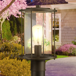 Urban Ambiance - Post Light - UHP1521 Farmhouse Outdoor Post Light, 13 - 1/2''H x 8"W x 8''D, Matte Black Finish, Bankstown Collection - 