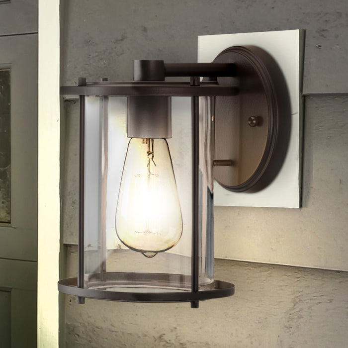 UHP1525 Farmhouse Outdoor Wall Sconce, 9-1/2''H x 7-3/4"W x 6-1/2''D, Antique Bronze Finish, Bankstown Collection