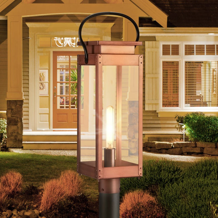 UHP1530 Modern Farmhouse Outdoor Post Light, 26''H x 7"W x 9-3/4''D, Antique Copper Finish, Darwin Collection