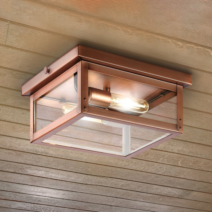 UHP1531 Modern Farmhouse Outdoor Ceiling Light, 5-1/2''H x 12-3/8"W x 12-3/8''D, Antique Copper Finish, Darwin Collection