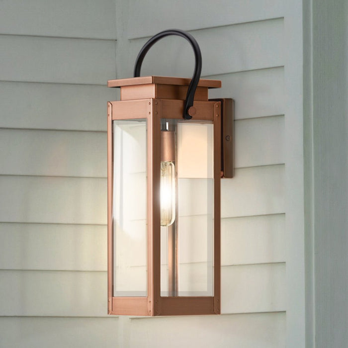 UHP1534 Modern Farmhouse Outdoor Wall Sconce, 19-3/8''H x 6-1/2"W x 7-7/8''D, Antique Copper Finish, Darwin Collection