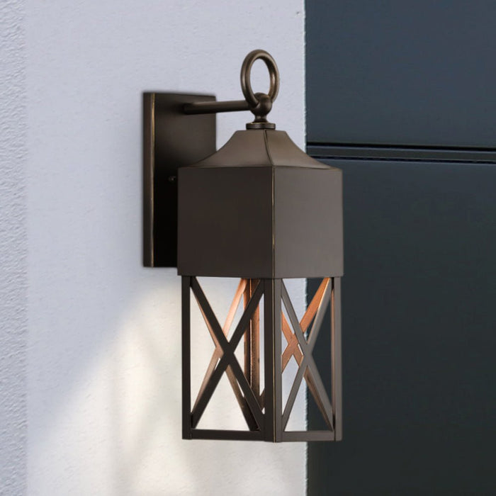 UHP1561 Modern Farmhouse Outdoor Wall Sconce, 18-3/8''H x 8-1/4"W x 5-3/4''D, Antique Bronze Finish, Sunnybank Collection