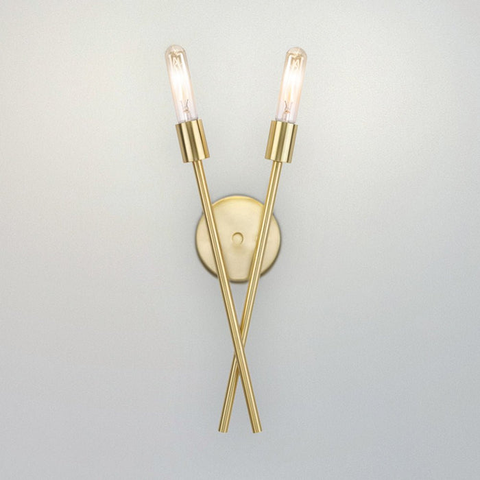 UHP4429 Mid Century Modern Indoor Wall Sconce, 17-3/4''H x 3-7/8"W x 7-1/4''D, Satin Brass Finish, Miami Collection