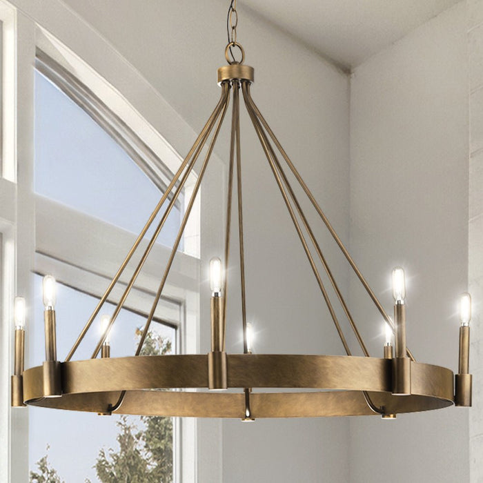 UHP4480 Modern Farmhouse Indoor Chandelier, 27''H x 38"W x 38''D, Aged Bronze Finish, Fremantle Collection