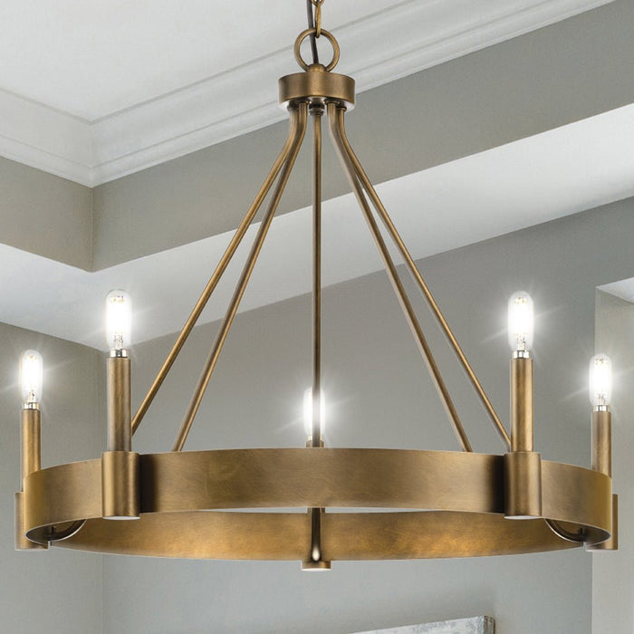 UHP4483 Modern Farmhouse Indoor Chandelier, 21''H x 26"W x 26''D, Aged Bronze Finish, Fremantle Collection