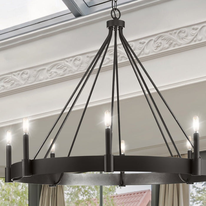 UHP4485 Modern Farmhouse Indoor Chandelier, 27''H x 38"W x 38''D, Matte Black Finish, Fremantle Collection