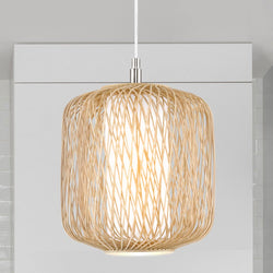 Urban Ambiance - Pendant - UHP4530 Natural Indoor Pendant, 14''H x 10"W x 10''D, Natural Rattan Finish, Bedford Collection - 