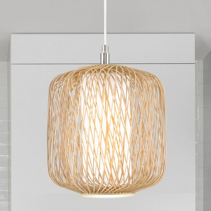 UHP4530 Natural Indoor Pendant, 14''H x 10"W x 10''D, Natural Rattan Finish, Bedford Collection