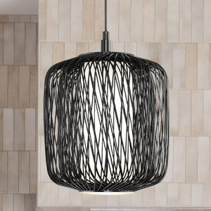 Urban Ambiance - Pendant - UHP4531 Natural Indoor Pendant, 14''H x 10"W x 10''D, Black Rattan Finish, Bedford Collection - 