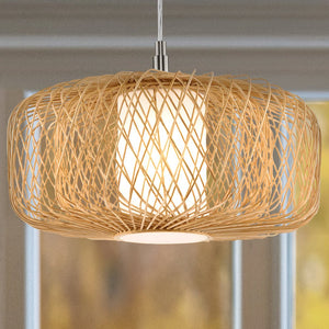 Urban Ambiance - Pendant - UHP4532 Natural Indoor Pendant, 10''H x 16"W x 16''D, Natural Rattan Finish, Bedford Collection - 