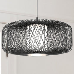 Urban Ambiance - Pendant - UHP4533 Natural Indoor Pendant, 10''H x 16"W x 16''D, Black Rattan Finish, Bedford Collection - 