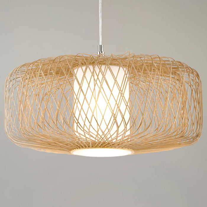 UHP4534 Natural Indoor Pendant, 12''H x 22"W x 22''D, Natural Rattan Finish, Bedford Collection