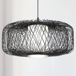 Urban Ambiance - Pendant - UHP4535 Natural Indoor Pendant, 12''H x 22"W x 22''D, Black Rattan Finish, Bedford Collection - 