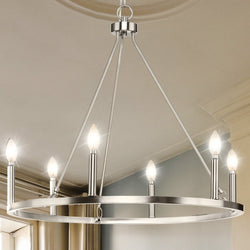 Urban Ambiance - Chandelier - UHP4600 Modern Farmhouse Indoor Chandelier, 24 - 7/8''H x 27 - 5/8"W x 27 - 5/8''D, Brushed Nickel Finish, Siegen Collection - 