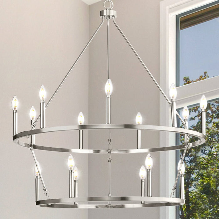 UHP4606 Modern Farmhouse Indoor Chandelier, 38-3/8''H x 35-1/2"W x 35-1/2''D, Brushed Nickel Finish, Siegen Collection