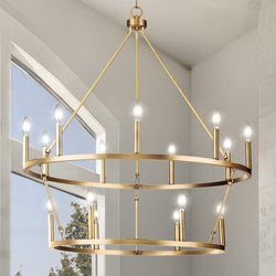 Urban Ambiance - Chandelier - UHP4607 Modern Farmhouse Indoor Chandelier, 38 - 3/8''H x 35 - 1/2"W x 35 - 1/2''D, Vintage Brass Finish, Siegen Collection - 