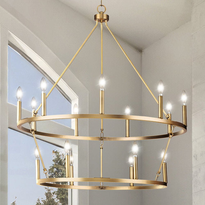 UHP4607 Modern Farmhouse Indoor Chandelier, 38-3/8''H x 35-1/2"W x 35-1/2''D, Vintage Brass Finish, Siegen Collection