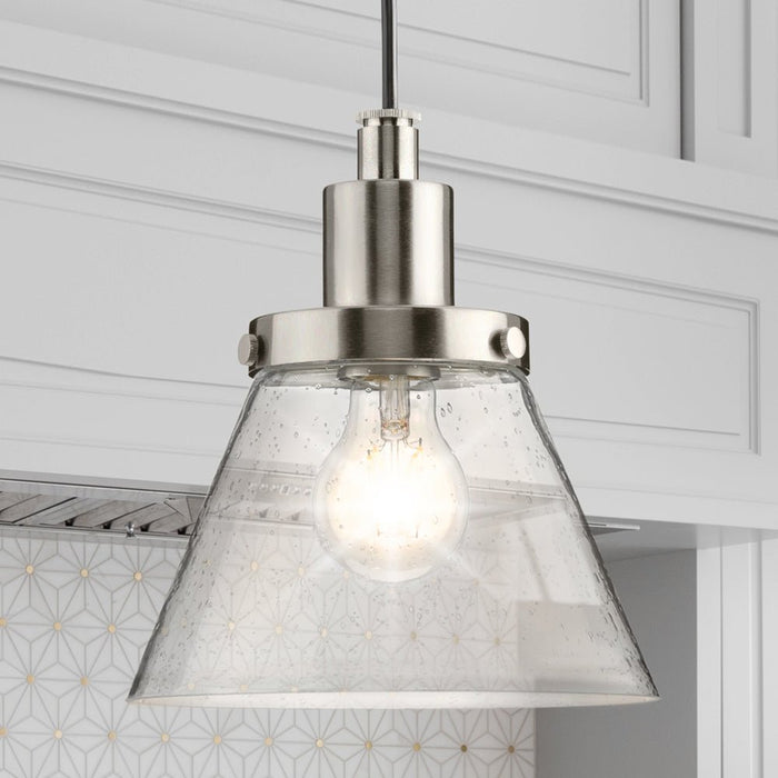 UHP4668 Modern Farmhouse Indoor Pendant, 8-5/8''H x 8"W x 8''D, Brushed Nickel Finish, Pawtucket Collection