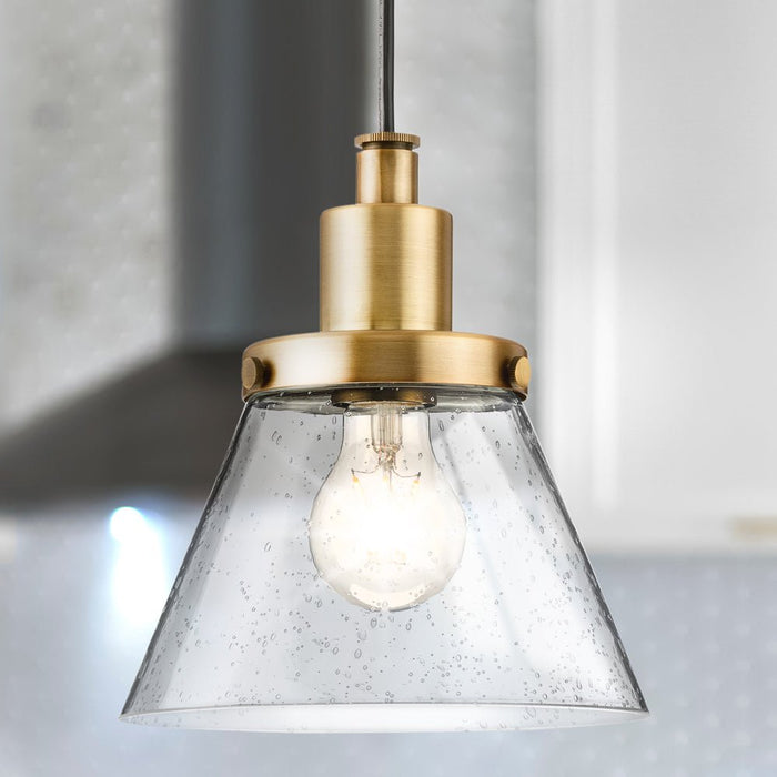 UHP4669 Modern Farmhouse Indoor Pendant, 8-5/8''H x 8"W x 8''D, Vintage Brass Finish, Pawtucket Collection