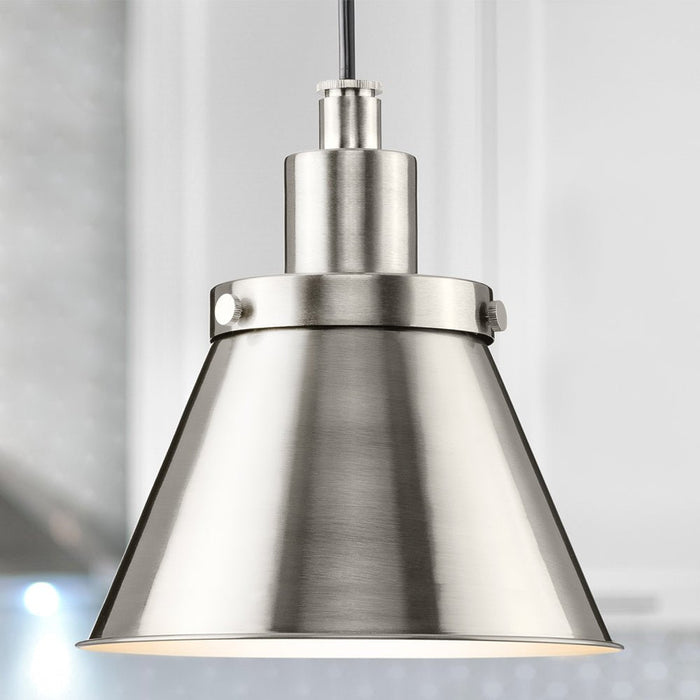 UHP4671 Modern Farmhouse Indoor Pendant, 8-5/8''H x 8-1/4"W x 8-1/4''D, Brushed Nickel Finish, Pawtucket Collection