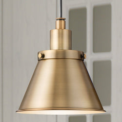 Urban Ambiance - Pendant - UHP4672 Modern Farmhouse Indoor Pendant, 8 - 5/8''H x 8 - 1/4"W x 8 - 1/4''D, Vintage Brass Finish, Pawtucket Collection - 