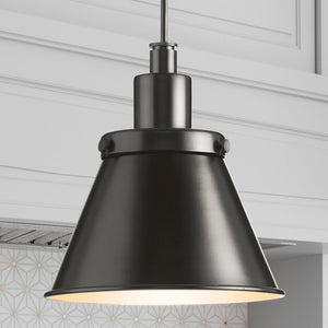 Urban Ambiance - Pendant - UHP4673 Modern Farmhouse Indoor Pendant, 8 - 5/8''H x 8 - 1/4"W x 8 - 1/4''D, Matte Black Finish, Pawtucket Collection - 