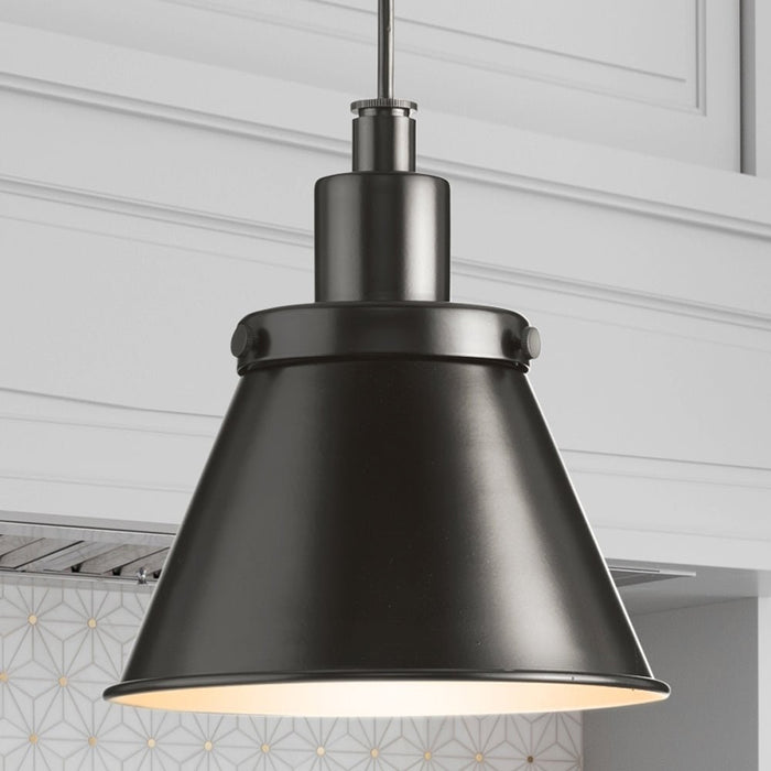 UHP4673 Modern Farmhouse Indoor Pendant, 8-5/8''H x 8-1/4"W x 8-1/4''D, Matte Black Finish, Pawtucket Collection