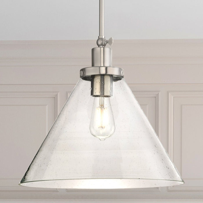 UHP4674 Modern Farmhouse Indoor Pendant, 14''H x 16"W x 16''D, Brushed Nickel Finish, Pawtucket Collection