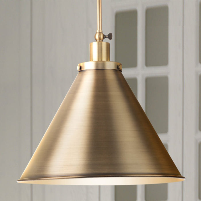 UHP4678 Modern Farmhouse Indoor Pendant, 14''H x 16"W x 16''D, Vintage Brass Finish, Pawtucket Collection