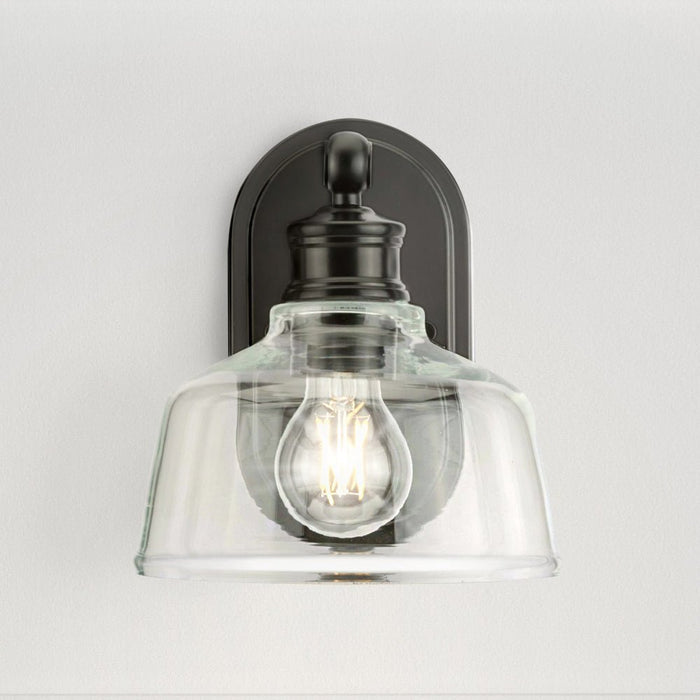 UHP4872 Vintage Indoor Bath Light, 8''H x 9"W x 7-5/8''D, Matte Black Finish, Lubbock Collection