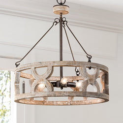 Urban Ambiance - Chandelier - ULB2422 Farmhouse Indoor Chandelier, 20.5"W x 20.5"D x 20.9"H, Distressed Gray Finish, Harbor Collection - 