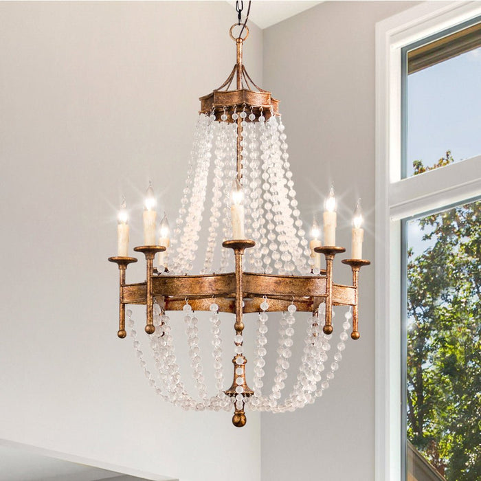 ULB2423 Glam Indoor Chandelier, 27.6"W x 27.6"D x 43.3"H, Distressed Gold Finish, Harbor Collection