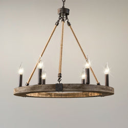 Urban Ambiance - Chandelier - ULB2432 Western Indoor Chandelier, 25.6"W x 25.6"D x 25.6"H, Natural Finish, Harbor Collection - 