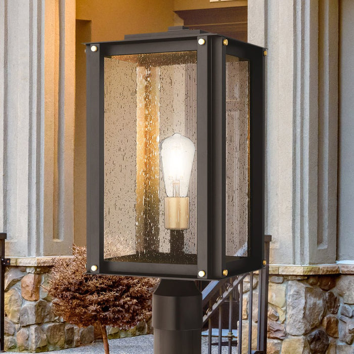 UQL10005 Mid Century Modern Outdoor Post Light, 18.75''H x 9.5''W x 9.5''D, Matte Black Finish, Southbank Collection