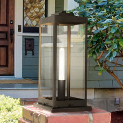 Urban Ambiance - Post Light - UQL10040 Modern Farmhouse Outdoor Post Light, 19''H x 8.5''W x 8.5''D, Earth Black Finish, Quincy Collection - 