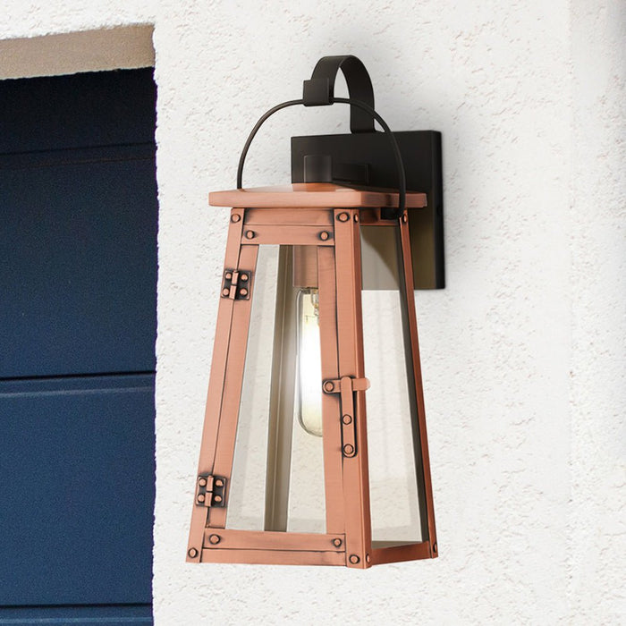 UQL10050 Vintage Outdoor Wall Sconce, 14''H x 5.25''W x 6.25''D, Aged Copper Finish, Oslo Collection