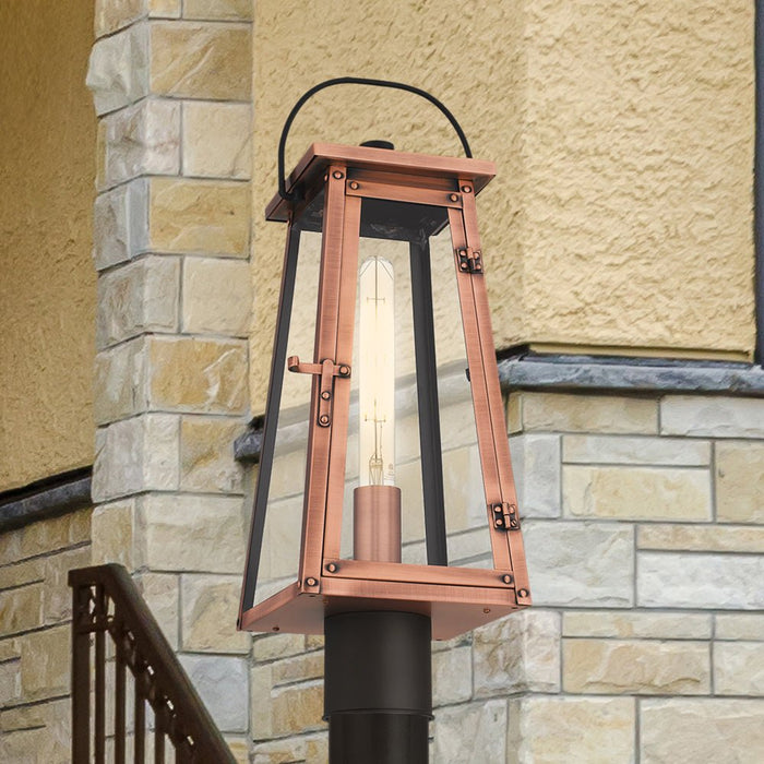 UQL10053 Vintage Outdoor Post Light, 20.5''H x 7''W x 7''D, Aged Copper Finish, Oslo Collection