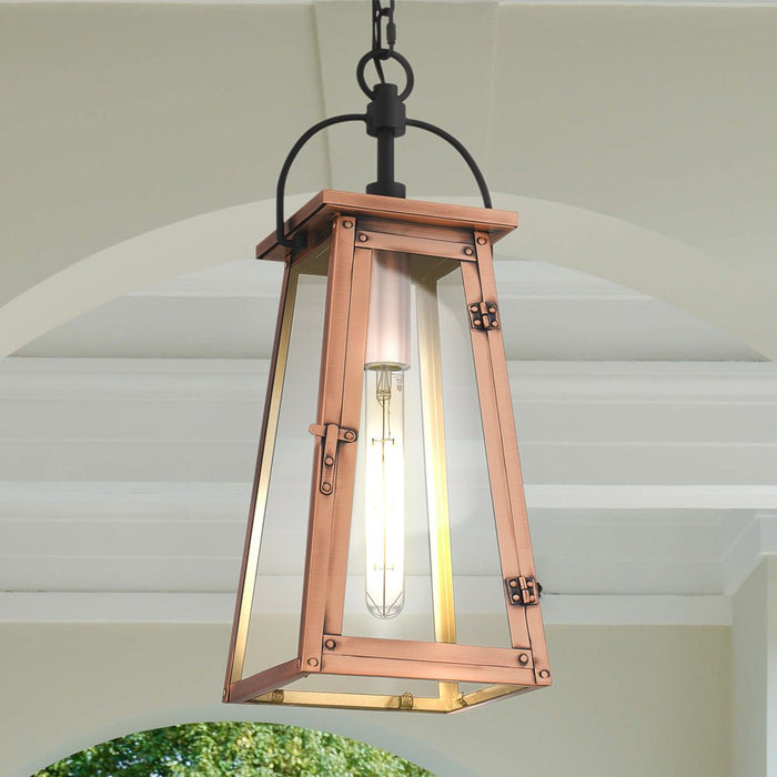 UQL10054 Vintage Outdoor Pendant, 19.75''H x 7''W x 7''D, Aged Copper Finish, Oslo Collection