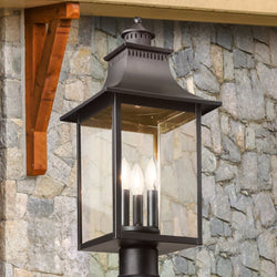 Urban Ambiance - Post Light - UQL1757 Vintage Outdoor Post Light, 21.75''H x 10.00''W x 10.00''D, Mystic Black Finish, Viersen Collection - 