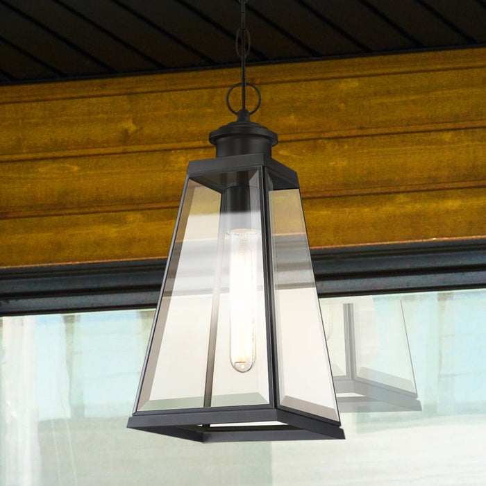 UQL1830 New Traditional Outdoor Pendant, 15.50''H x 7.00''W x 7.00''D, Matte Black Finish, Mannheim Collection