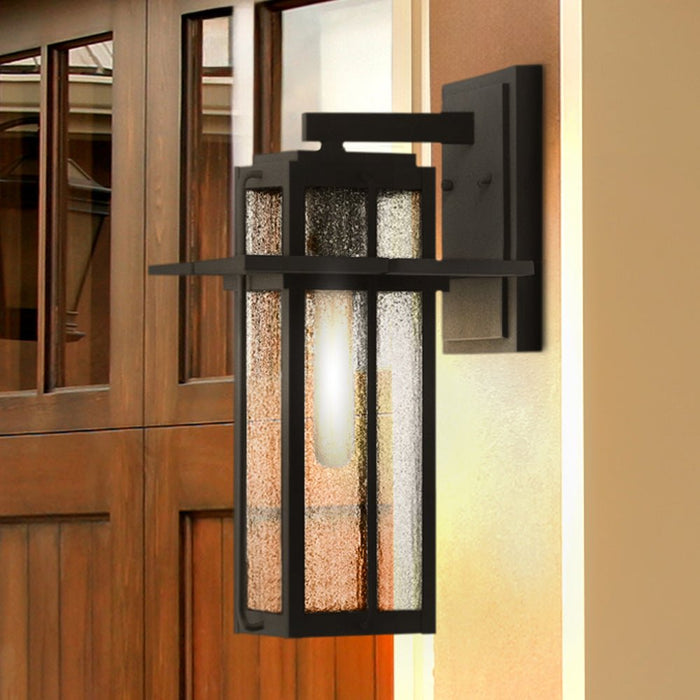 UQL1851 Craftsman Outdoor Wall Sconce, 16.50''H x 9.00''W x 10.25''D, Mottled Black Finish, Camberwell Collection