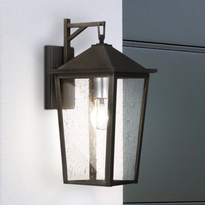 UQL1870 Modern Rustic Outdoor Wall Sconce, 16.50''H x 7.75''W x 9.25''D, Mottled Black Finish, Elmwood Collection