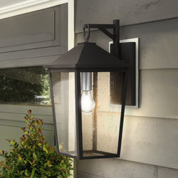 Urban Ambiance - Wall Sconce - UQL1871 Modern Rustic Outdoor Wall Sconce, 19.75''H x 9.25''W x 11.00''D, Mottled Black Finish, Elmwood Collection - 