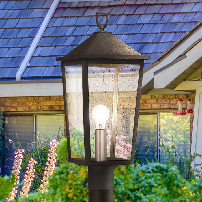 UQL1874 Modern Rustic Outdoor Post Light, 22.00''H x 9.25''W x 9.25''D, Mottled Black Finish, Elmwood Collection