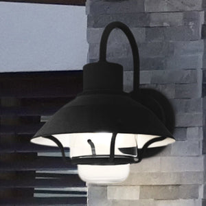 Urban Ambiance - Wall Sconce - UQL1971 Utilitarian Outdoor Wall Sconce, 13''H x 11''W x 12.25''D, Mottled Black Finish, Logan Collection - 