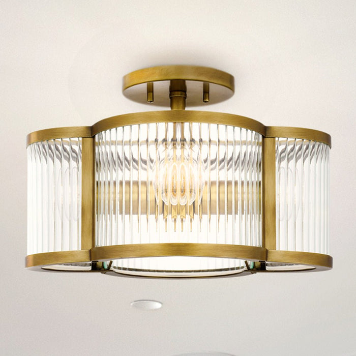 UQL4480 Art Deco Indoor Ceiling Light, 8.25''H x 15.00''W x 15.00''D, Weathered Brass Finish, Royston Collection