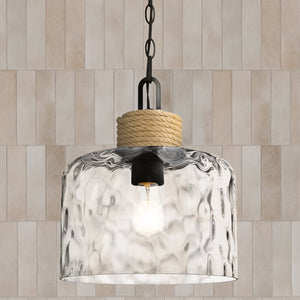 Urban Ambiance - Pendant - UQL4524 Natural Indoor Pendant, 14.75''H x 12.00''W x 12.00''D, Matte Black Finish, Lancaster Collection - 